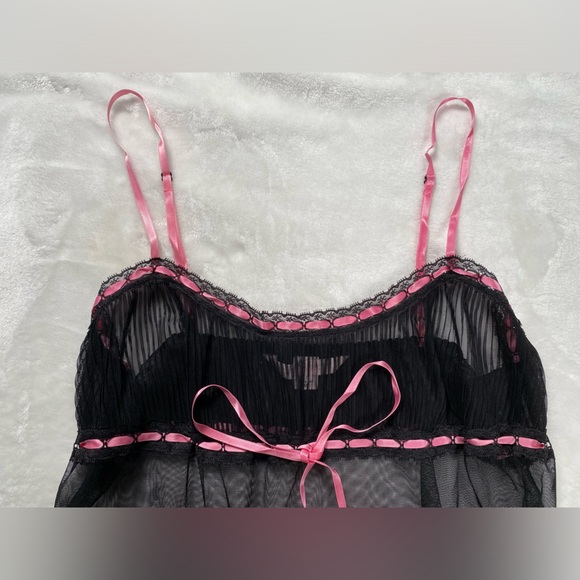 Women’s Y2K Medium Victoria Secret Black and Pink lace Babydoll Slip Dress - Picture 9 of 16